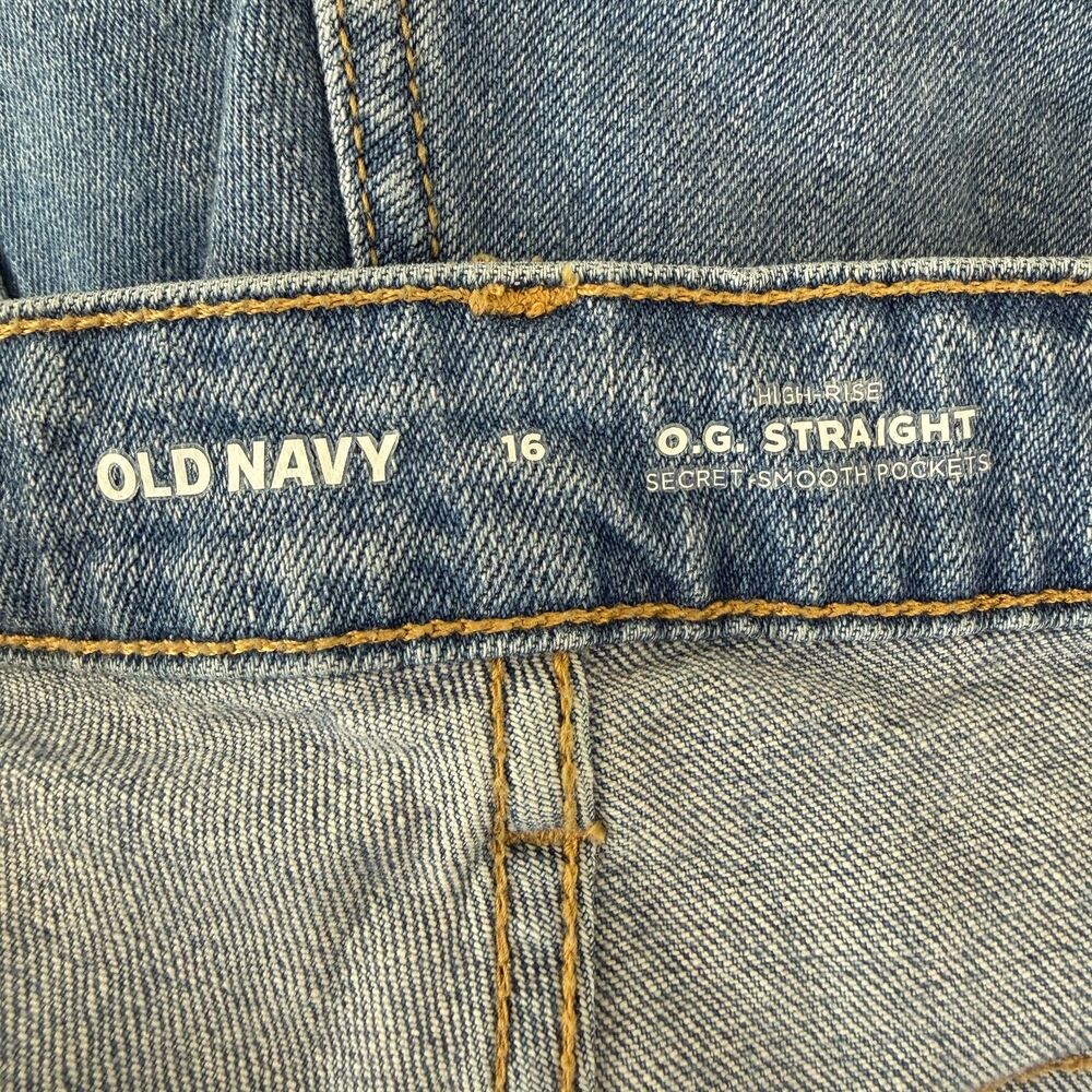 Old Navy Women's High-Rise O.G. Straight Jeans Distressed Frayed Hem Size 16 - Picture 3 of 11